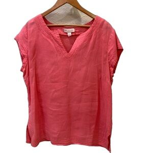 St. Tropez W linen tunic. Coral color with matching trim. Size XL.